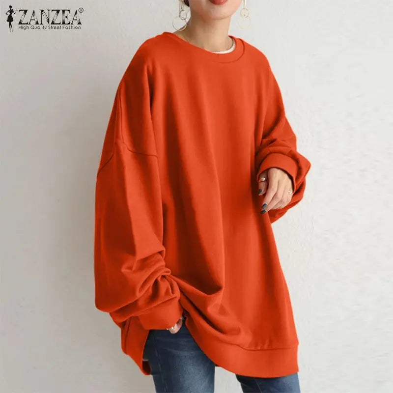 ZANZEA Women Long Sleeve Solid Sweatshirt Oversized Fashion Autumn Hoodies Casual Streetwear Winter Sweatshirts Loose Pullover