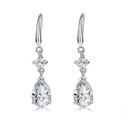 Real 925 Sterling Silver Long Tassel Crystal Oval Drop Earring For Women Girls Wedding Party Elegant Jewelry JDLJFLA