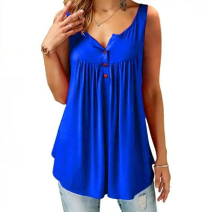 Hot Women Tank Top Loose Solid U Neck Female Camisole Sleeveless Pleated Tank Top Ladies Button 2020 summer women Loose Vest