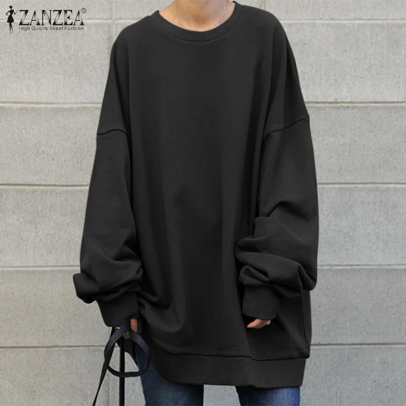 ZANZEA Women Long Sleeve Solid Sweatshirt Oversized Fashion Autumn Hoodies Casual Streetwear Winter Sweatshirts Loose Pullover