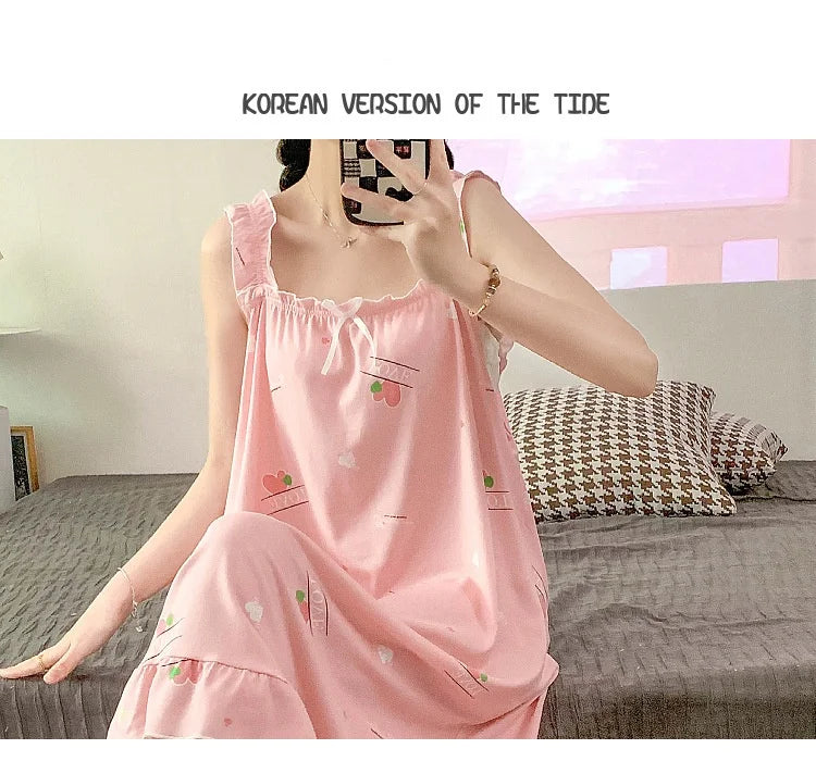 2024 New Little Fresh Sling Sleeping Dress For Women's Spring/Summer Sexy Thin Sleeping Dress Princess Style