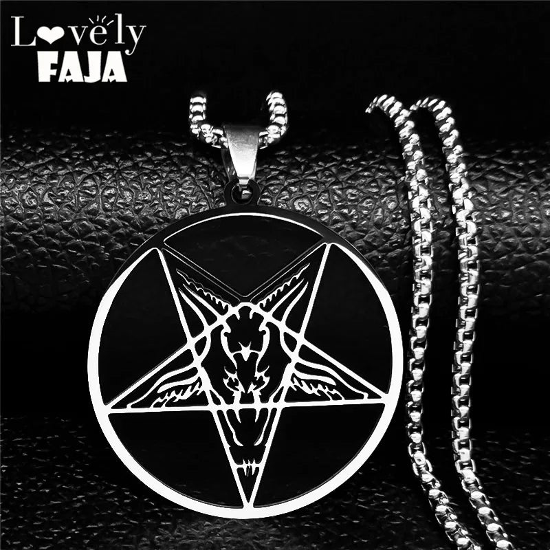 Large Talisman Baphomet Stainless Steel Necklace Goth Pagan Pentagram for Men Satan Gothic Goat Jewerly Satan Amulet Lucifer