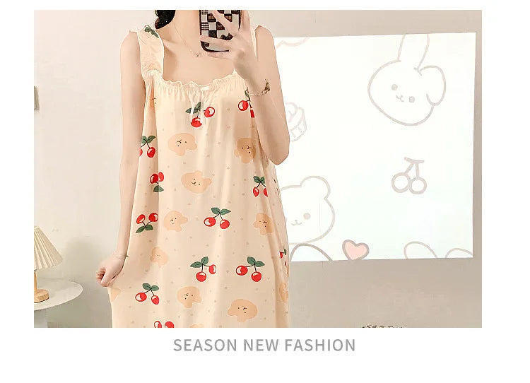 2024 New Little Fresh Sling Sleeping Dress For Women's Spring/Summer Sexy Thin Sleeping Dress Princess Style