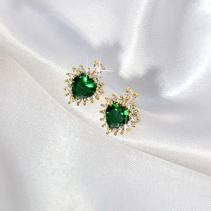 2023 di lusso a forma di cuore collana verde zircone set di gioielli per le donne squisita catena pendente di cristallo orecchini da donna da sposa