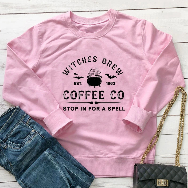 Witches Brew Coffee Co Sweatshirt Aesthetic Witchy Woman Halloween Drinking Pullovers Streetwear