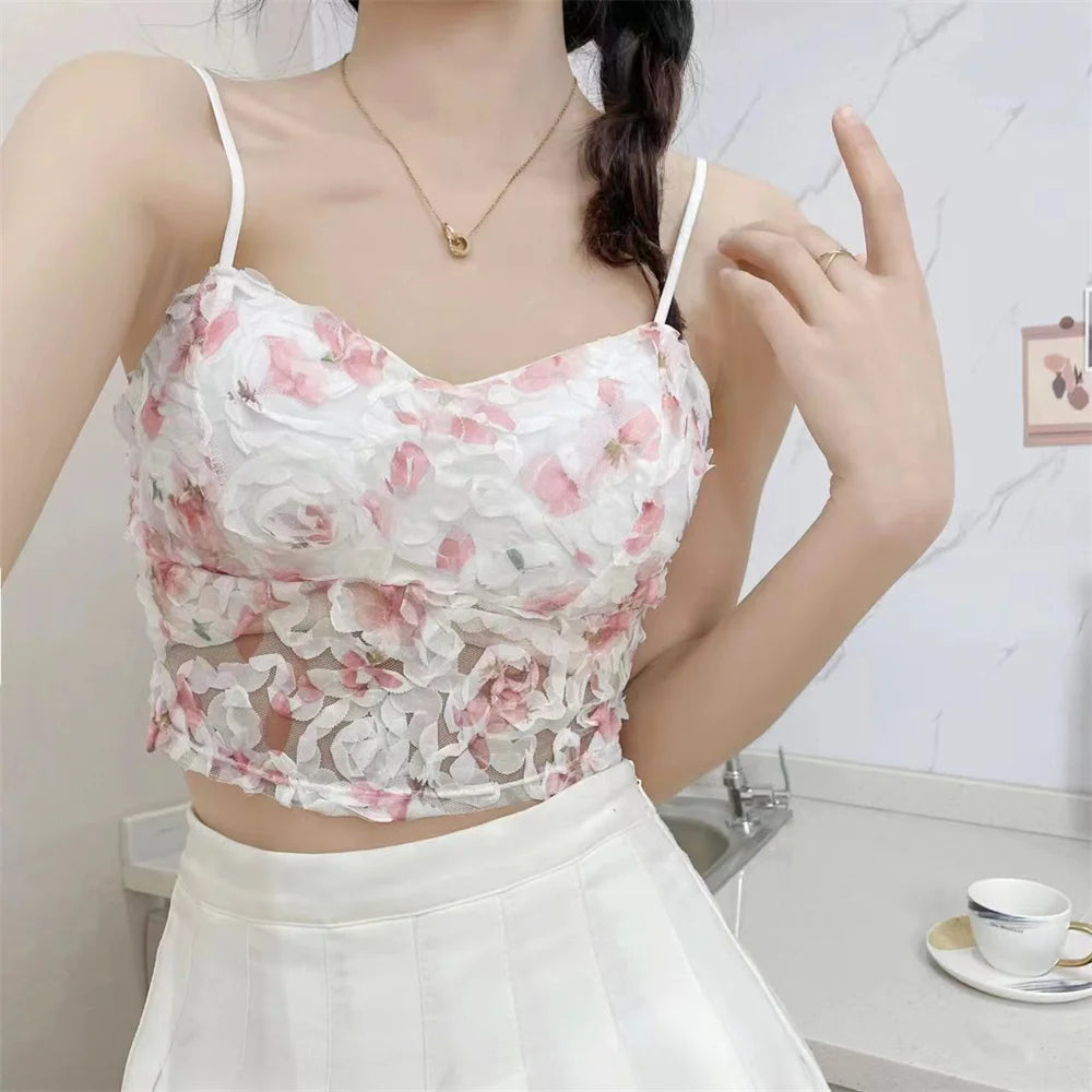 Fashion Floral Corset Vest Lace Crop Top Women Bra Mesh Tube Top Beauty Back Bra Fashion Sexy Tank Top Sweet Girls Lingerie