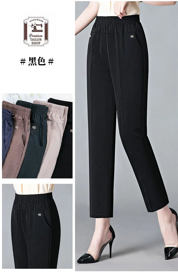 Vintage Loose Straight Pants Spring Summer Thin Women Streetwear Office Lady Casual Elastic High Waist Cropped Trousers 5XL