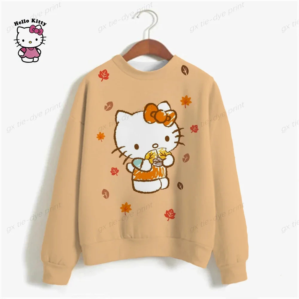 Korean Fashion Hoodies for Women Thin Chic Hooded HELLO KITTY Print Sweatshirt Female autumn Loose Cartoon Print Top y2k