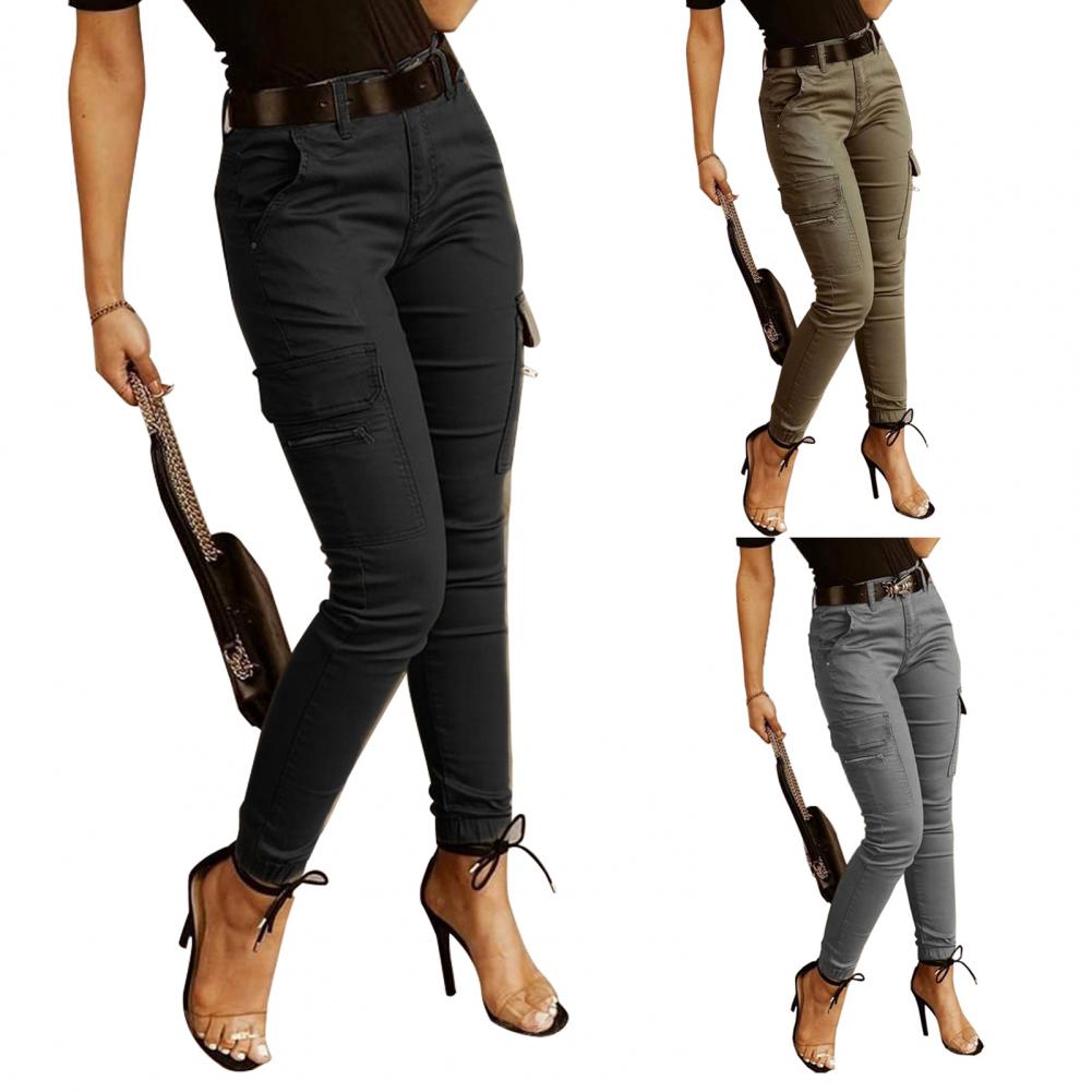 Casual Office Lady Trousers Lady Cargo Pants Low Waist Solid Color Ankle Tied Pants  Slim