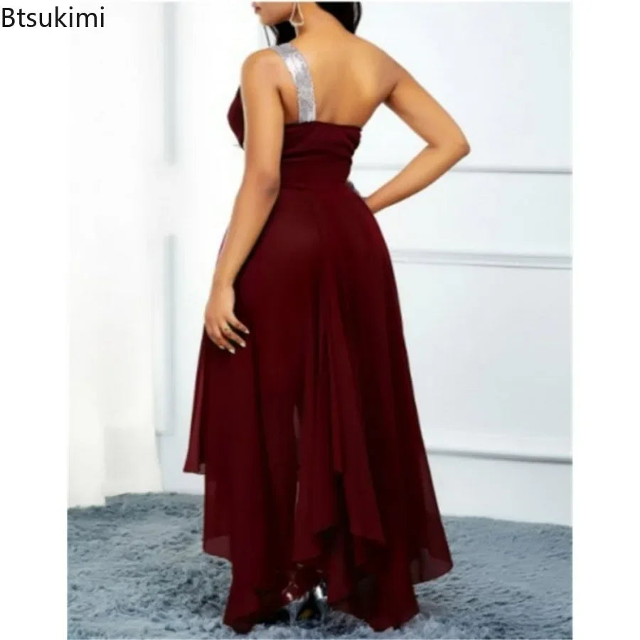 New Women's Summer Dresses Elegant Irregular Hem Summer Clothing One Shoulder Party Club Evening Long Dress Female Vestidos