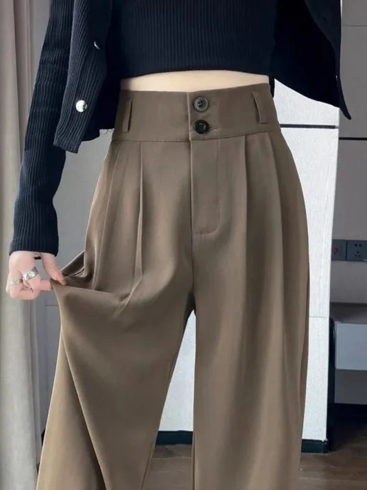 Korean High Waist Wide Leg Trousers Female Fall Summer Casual Loose Office Lady Suit Pants Fashion Baggy Outwear Clothing