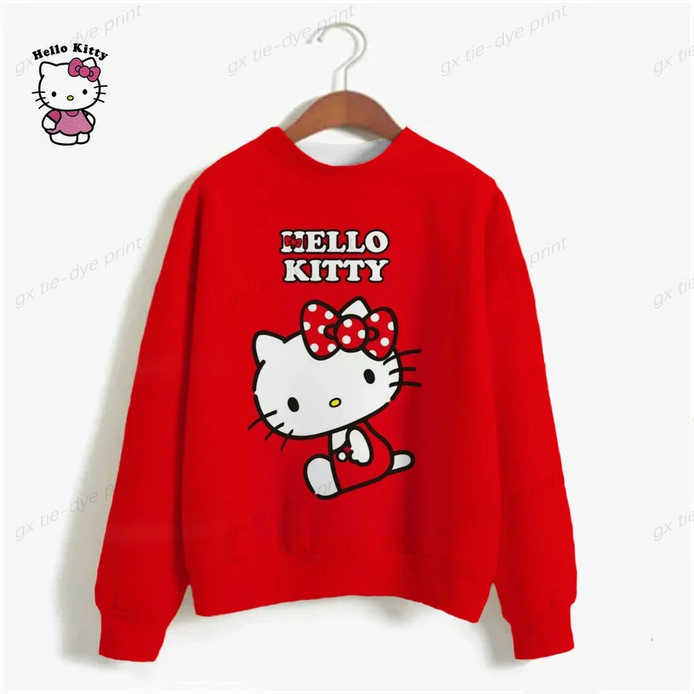 Korean Fashion Hoodies for Women Thin Chic Hooded HELLO KITTY Print Sweatshirt Female autumn Loose Cartoon Print Top y2k