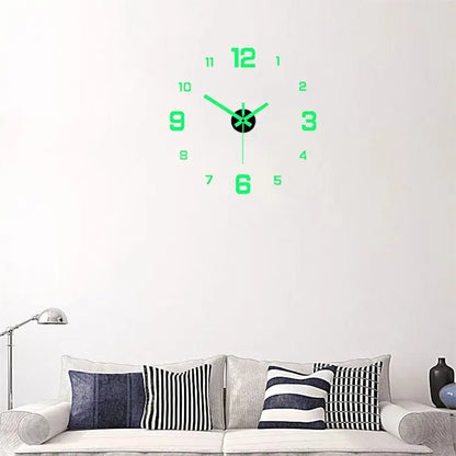 EW Creative Simple Luminous Digital Clock European Style DIY Silent Wall Clock Study Living Room Punch-Free Wall Sticker Clock