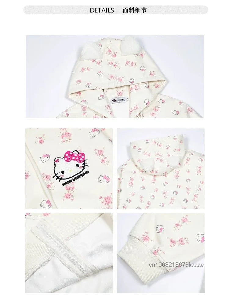 Sanrio Hello Kitty Cute Cat Hoodie Women's Autumn Winter New Loose Lazy Cardigan Japanese Style Y2k Sweet Soft Girl Trendy Coat