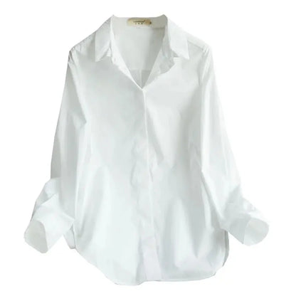 Camicia bianca da donna primaverile ed estiva Versione coreana di base Camicia da ufficio casual ampia da lavoro Top professionale in tinta unita