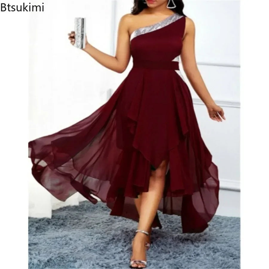 New Women's Summer Dresses Elegant Irregular Hem Summer Clothing One Shoulder Party Club Evening Long Dress Female Vestidos