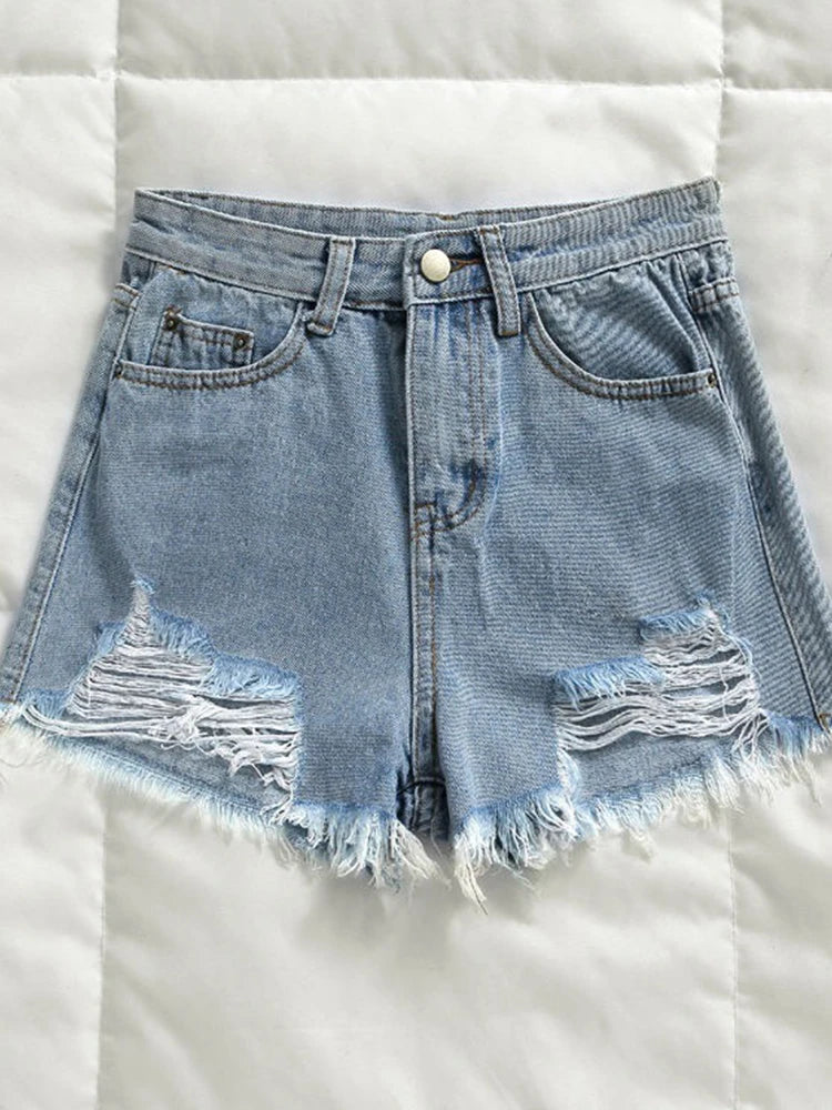 Women's Jeans Shorts Summer Woman Ripped High Waist Wigh Leg Jeans Shorts Casual Female Loose Denim Shorts 2024