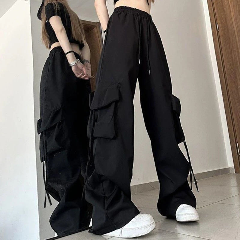 Y2K Cargo Pants Women Streetwear Oversized Wide Leg Sweatpants Harajuku Big Pockets Joggers Bf High Waist Baggy Sports Trousers