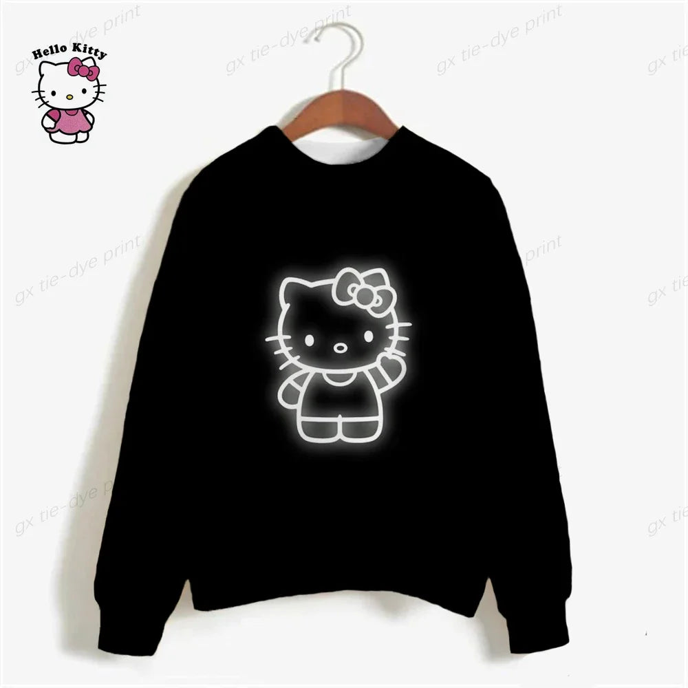 Korean Fashion Hoodies for Women Thin Chic Hooded HELLO KITTY Print Sweatshirt Female autumn Loose Cartoon Print Top y2k