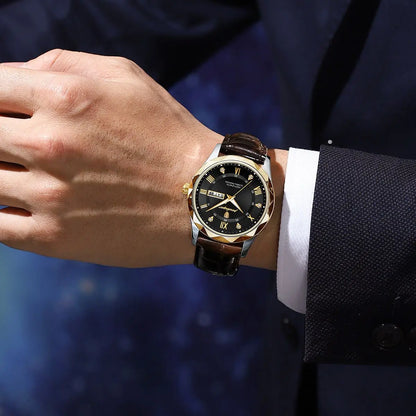 POEDAGAR Luxury Business Man Orologio da polso Impermeabile Luminoso Data Settimana Orologio da uomo per uomo Orologio al quarzo Orologi da uomo in pelle reloj