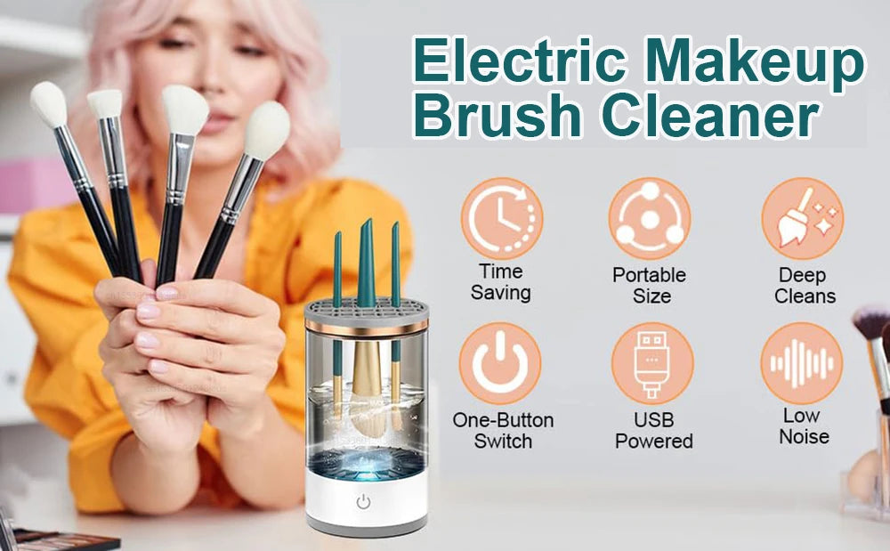 Electric Makeup Brush Cleaner Automatic Makeup Brush Cleanser Portable Cosmetic Makeup Brush Washing Machine Rotary Cleaning