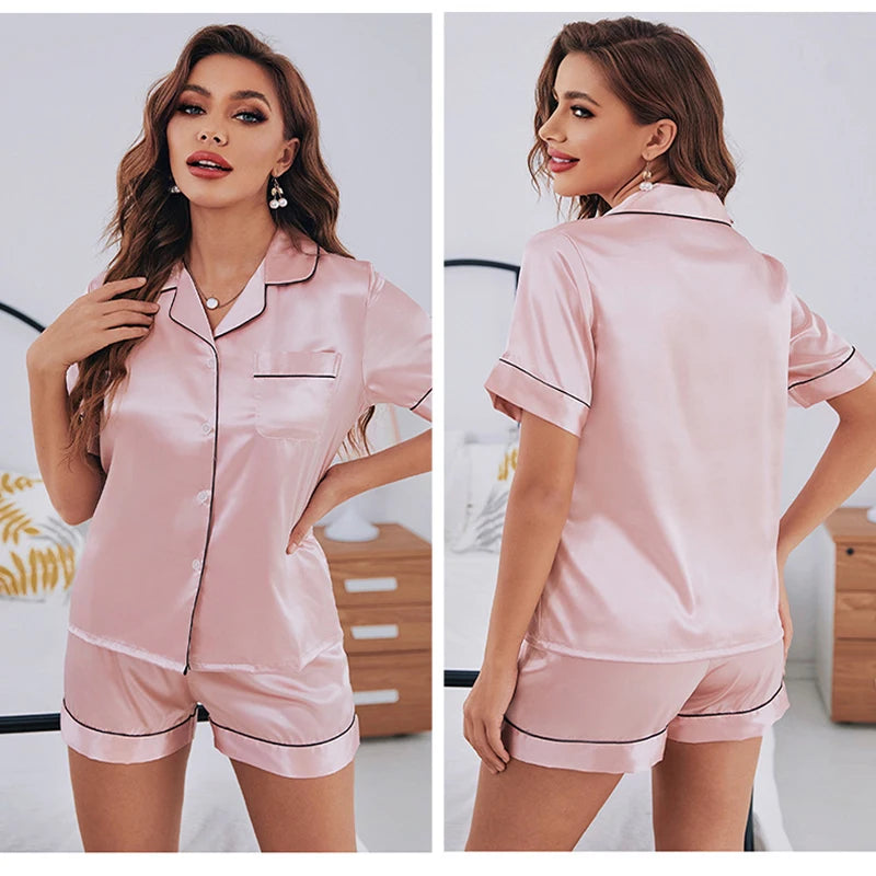 Comfortable Breathable Short Sleeve Shorts Women's Home Wear Women's Silk Pajamas Set Large Size Fashion Simple