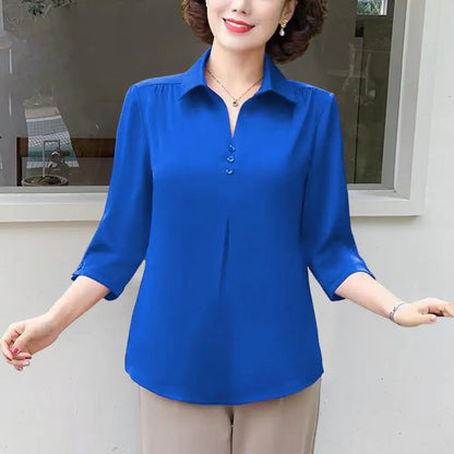 Camicia da donna elegante in chiffon solido di moda casual oversize 7XL tre quarti blu top da donna 2022 nuova camicetta da mamma allentata