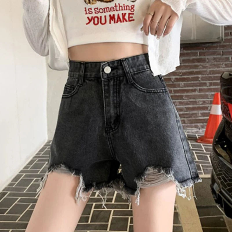 Women's Jeans Shorts Summer Woman Ripped High Waist Wigh Leg Jeans Shorts Casual Female Loose Denim Shorts 2024