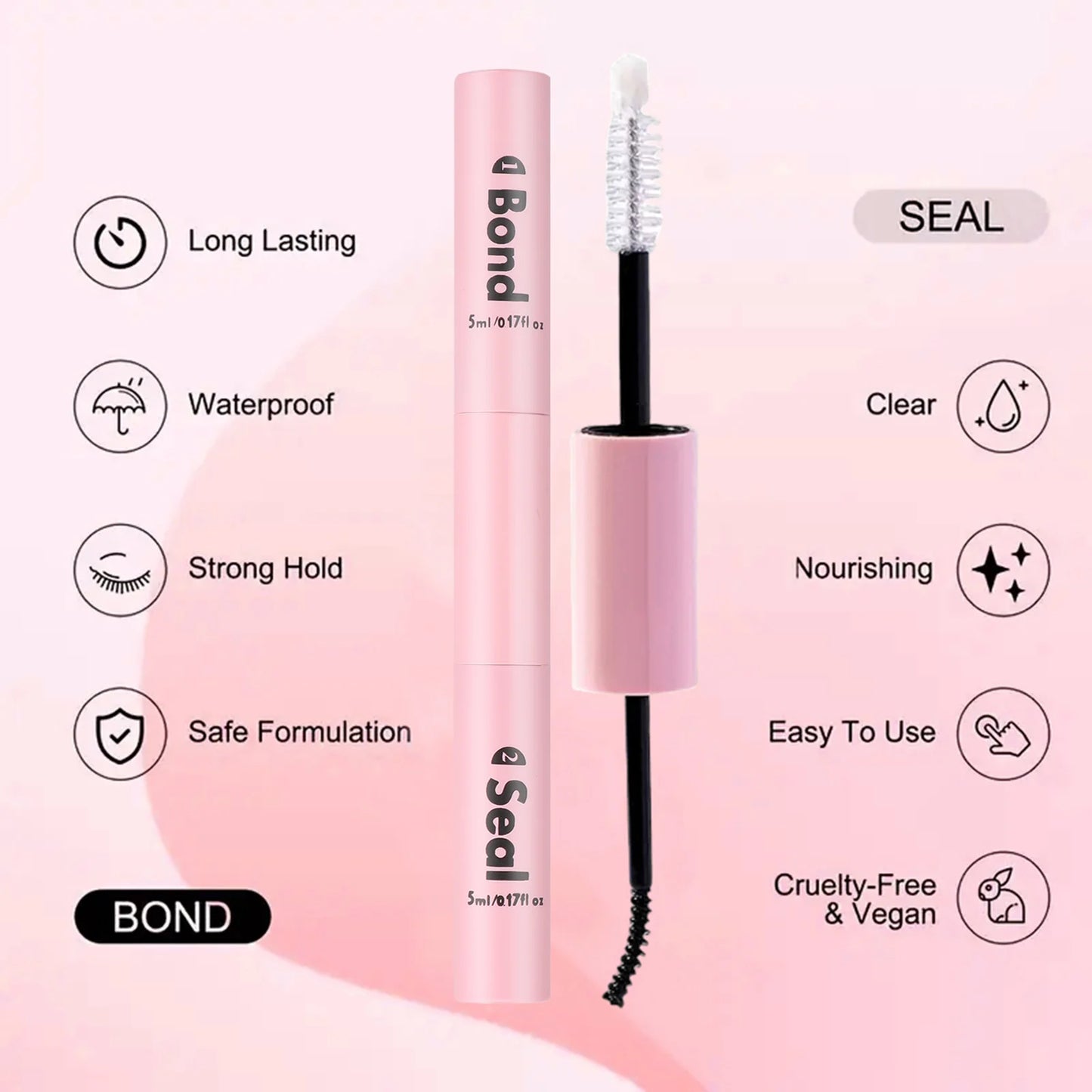 2pcs Eyelash Glue Bond and Seal for DIY Lash Clusters Long Lasting Lash Glue Hold 48 / 72 Hours Waterproof Mascara Wand Makeup