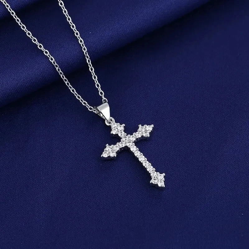 New In Silver Plated Cross Zircon Pendant Necklace For Women Korean Fashion Jewellery Girls Birthday Gift Trending Products 2024