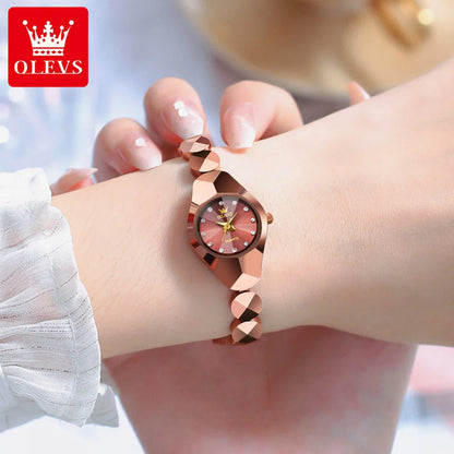 OLEVS 7007 Original Quartz Watch for Women Rhombic Mirror Waterproof Ladies Wristwatch Tungsten Steel Strap Luxury Women's Watch