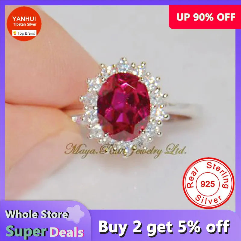 Elegante anello da principessa femminile con taglio a principessa da 3,2 ct, creato con rubino/zaffiro, originale in argento tibetano, con fascia di fidanzamento per matrimonio, regalo di gioielli per la sposa