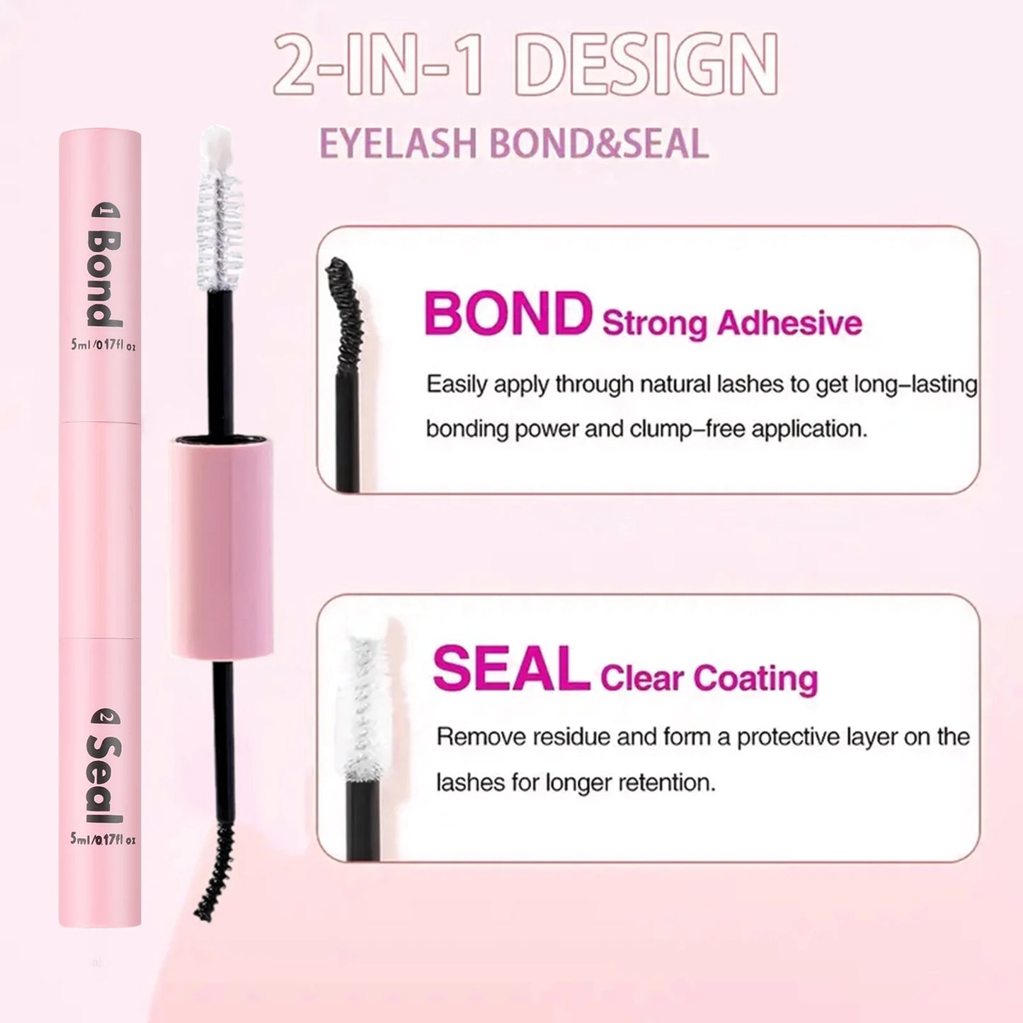 2pcs Eyelash Glue Bond and Seal for DIY Lash Clusters Long Lasting Lash Glue Hold 48 / 72 Hours Waterproof Mascara Wand Makeup