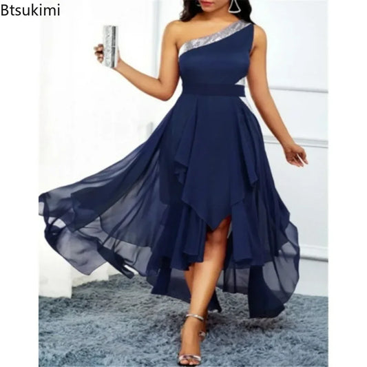 New Women's Summer Dresses Elegant Irregular Hem Summer Clothing One Shoulder Party Club Evening Long Dress Female Vestidos