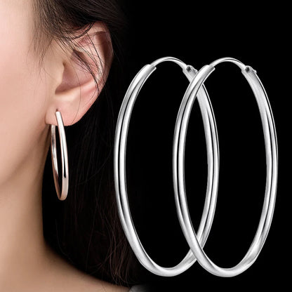 New 925 Sterling Silver 3MM Thick 3/4/5/6CM Hoops Earrings For Women Luxury Quality Jewelry Accessories 2023 Trend