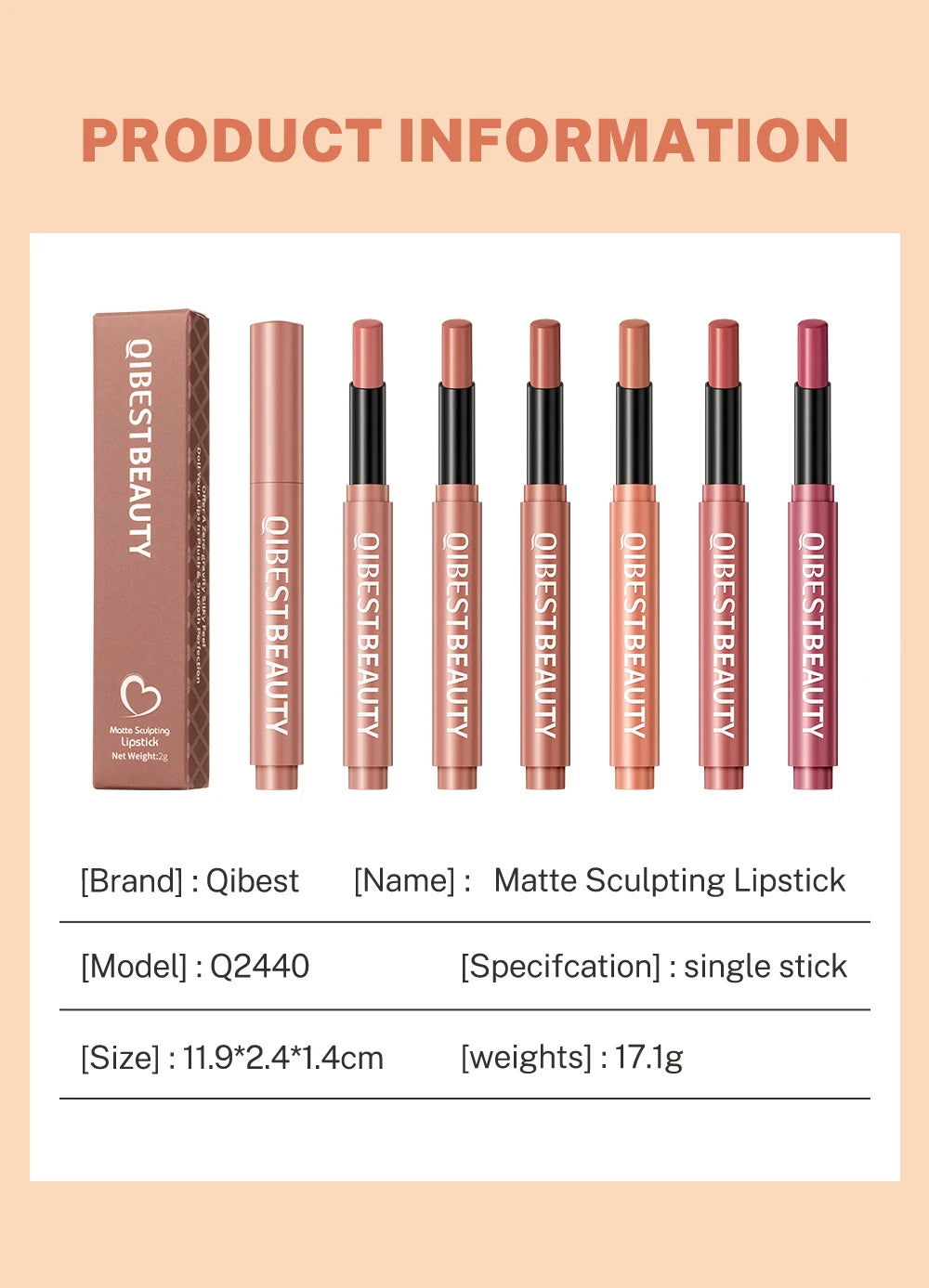 QIBEST Matte Lipstick Long Lasting Moisturizing Lip Balm Sculpting Lipstick Pencil Crayons Lip Stain Makeup Lip Liner Cosmetics