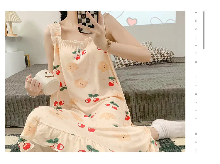 2024 New Little Fresh Sling Sleeping Dress For Women's Spring/Summer Sexy Thin Sleeping Dress Princess Style