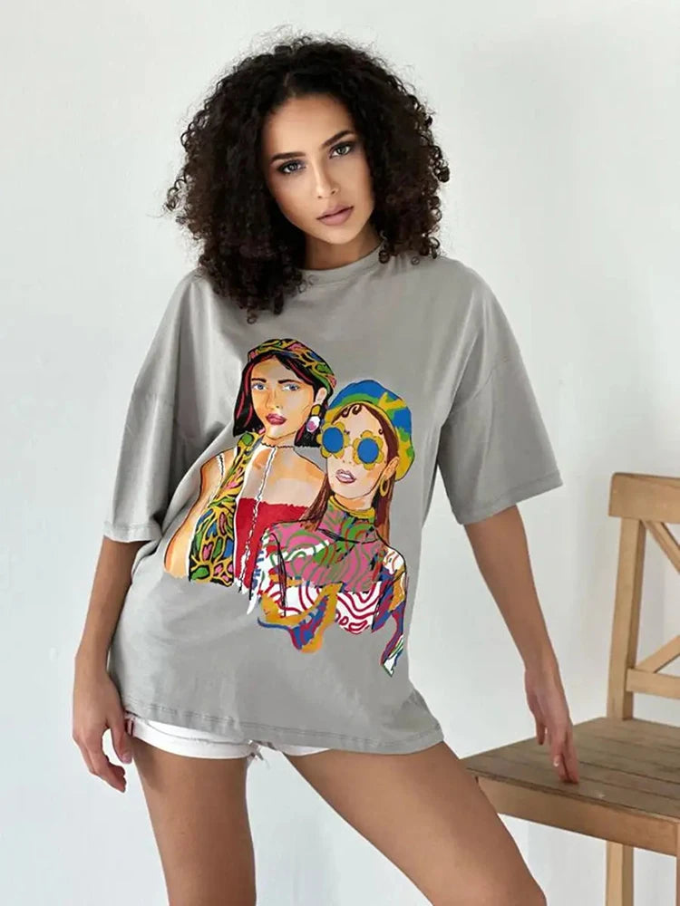 Hirsionsan Harajuku Graphic Print Oversized T-Shirt Women 2024 Oversized Top for Summer Spring  Women's Y2k Top Harajuku