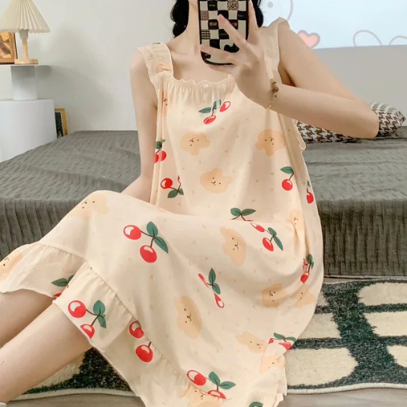 2024 New Little Fresh Sling Sleeping Dress For Women's Spring/Summer Sexy Thin Sleeping Dress Princess Style