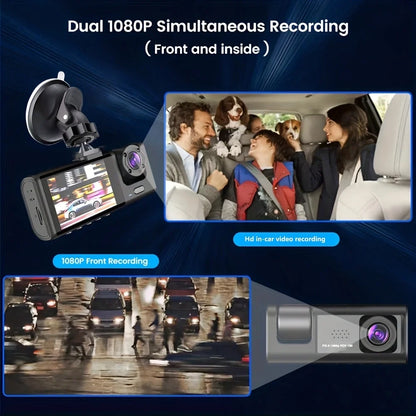 Dash Cam con registrazione in loop per visione notturna IR e fotocamera 1080P 3 con schermo IPS da 2".