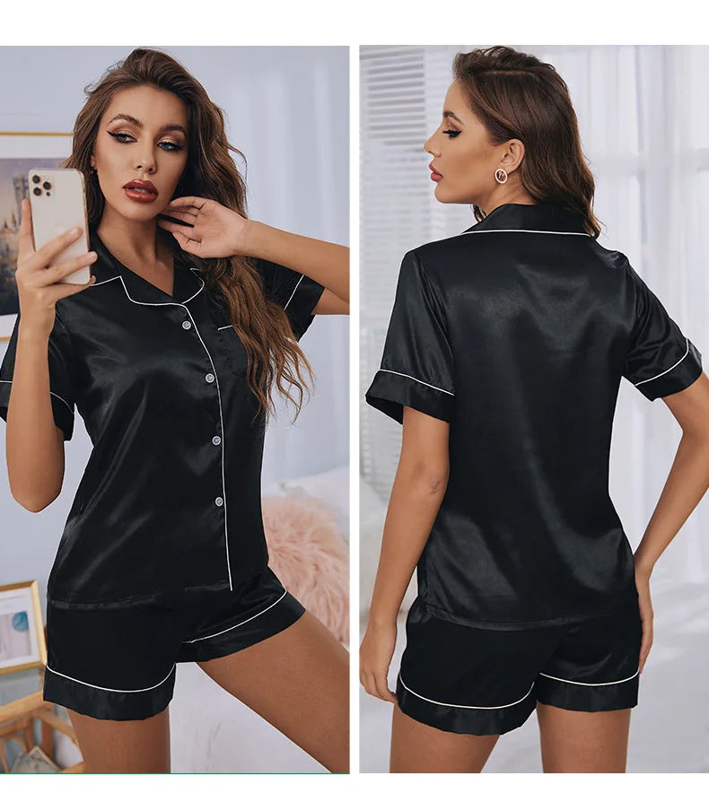 Comfortable Breathable Short Sleeve Shorts Women's Home Wear Women's Silk Pajamas Set Large Size Fashion Simple