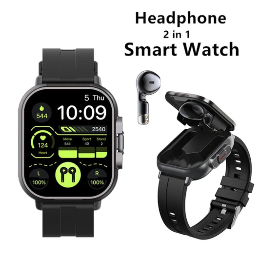 Smart Sports Watch Wireless Bluetooth Headset Calling Health Monitor Fitness Record Watches With Headset  TWS 2 In