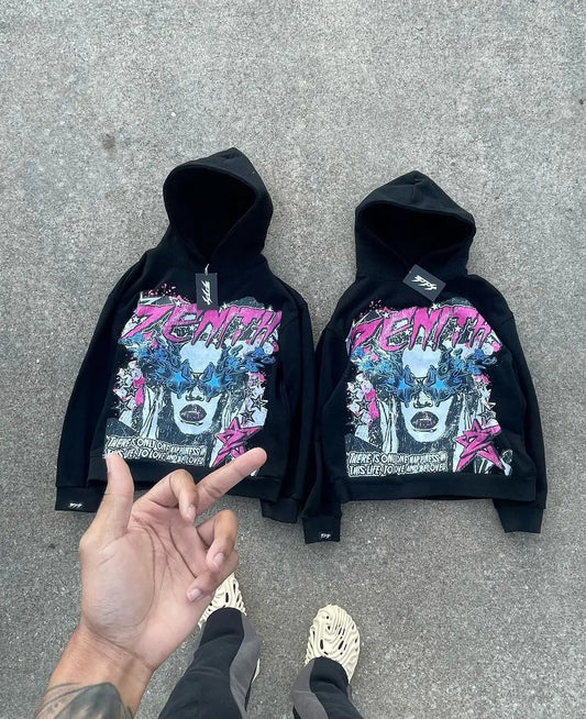 American streetwear street print hoodies women graphic y2k top oversized hoodie Couples Harajuku sweatshirt goth women clothes