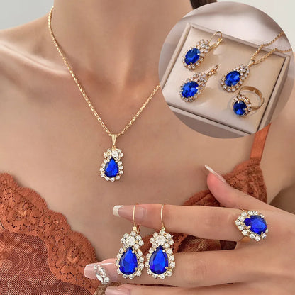 Set di orecchini con collana ad anello in cristallo blu, set di gioielli da sposa per spose, orecchini pendenti per ragazze, donne, set di gioielli africani