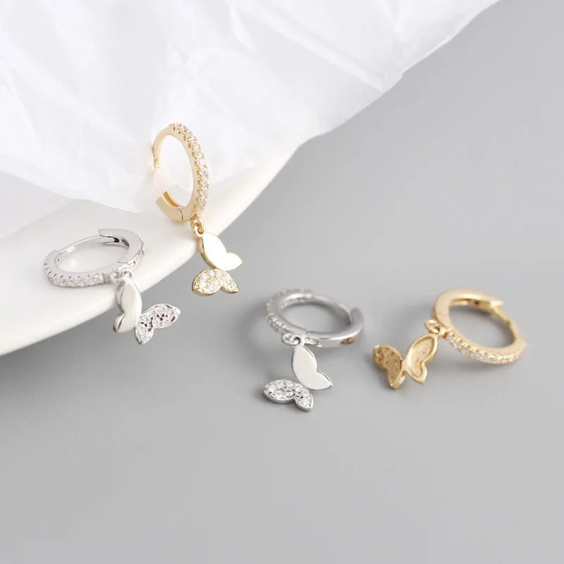 925 Sterling Silver Butterfly Hoop Earrings for Women Shiny CZ Gold Silver Jewelry Gifts