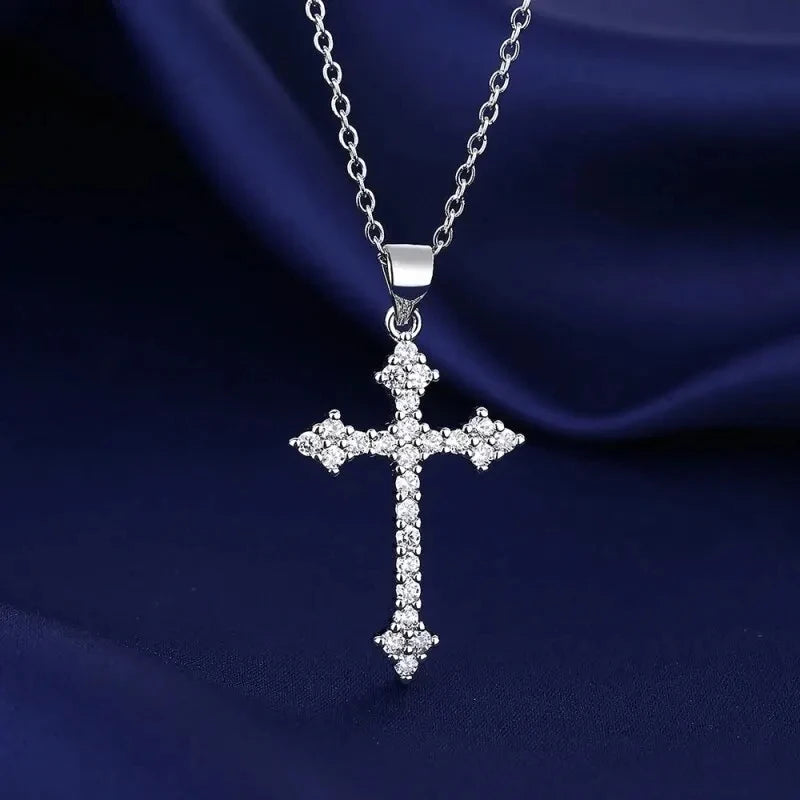 New In Silver Plated Cross Zircon Pendant Necklace For Women Korean Fashion Jewellery Girls Birthday Gift Trending Products 2024