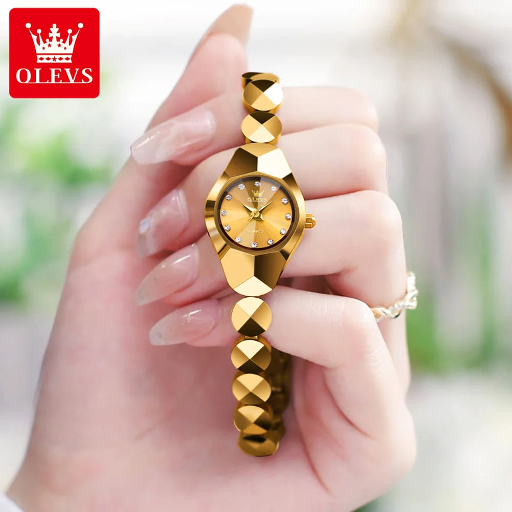 OLEVS 7007 Original Quartz Watch for Women Rhombic Mirror Waterproof Ladies Wristwatch Tungsten Steel Strap Luxury Women's Watch