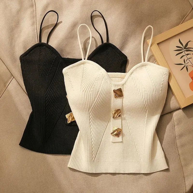 2024 French Style Cross-knit Suspender Women's Summer Wear Sexy Beauty Camisole Slim High-end Bottom Bandeau Top Knit Crop Tank