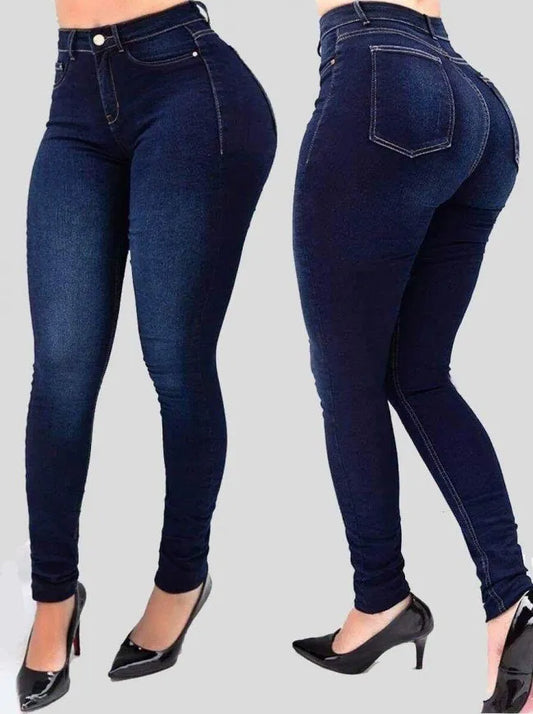 Jeans da donna in puro colore denim jeans a vita alta giochi di strada coltiva i propri pantaloni morali che modellano la figura con jeans a vita alta