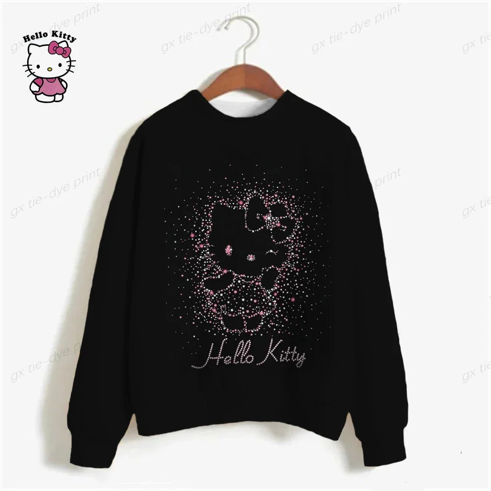 Korean Fashion Hoodies for Women Thin Chic Hooded HELLO KITTY Print Sweatshirt Female autumn Loose Cartoon Print Top y2k